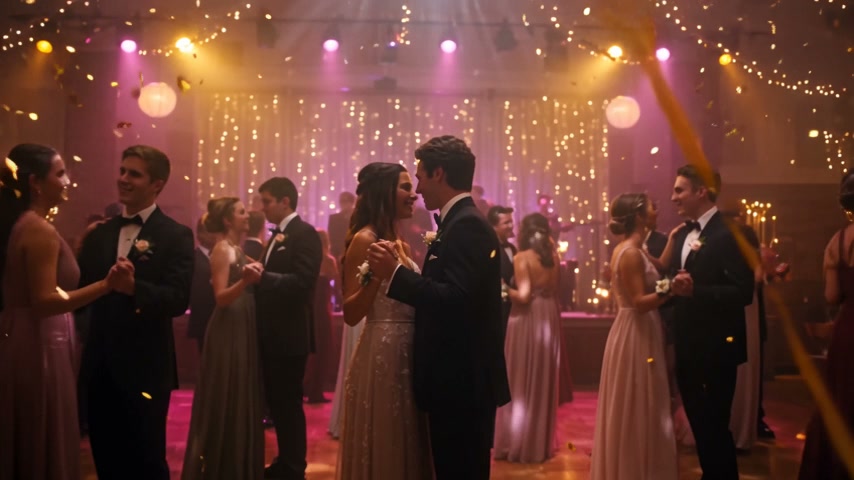 The dance floor under string lights